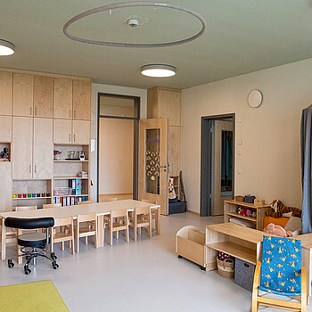 Innovatives Haus: In Lerchenfeld wurden zusätzliche Betreuungsplätze in der inklusiven Kindertagesstätte „Gute Kita“ geschaffen. (Foto: Stat Freising)