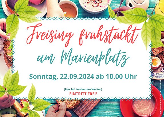 Auf dem Bild ist der Flyer vom Freising frühstückt im September 2024 zu sehen.